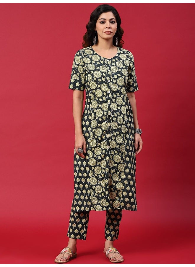 AKS Black & Beige Printed Straight Kurta With Pant Set - Image 5