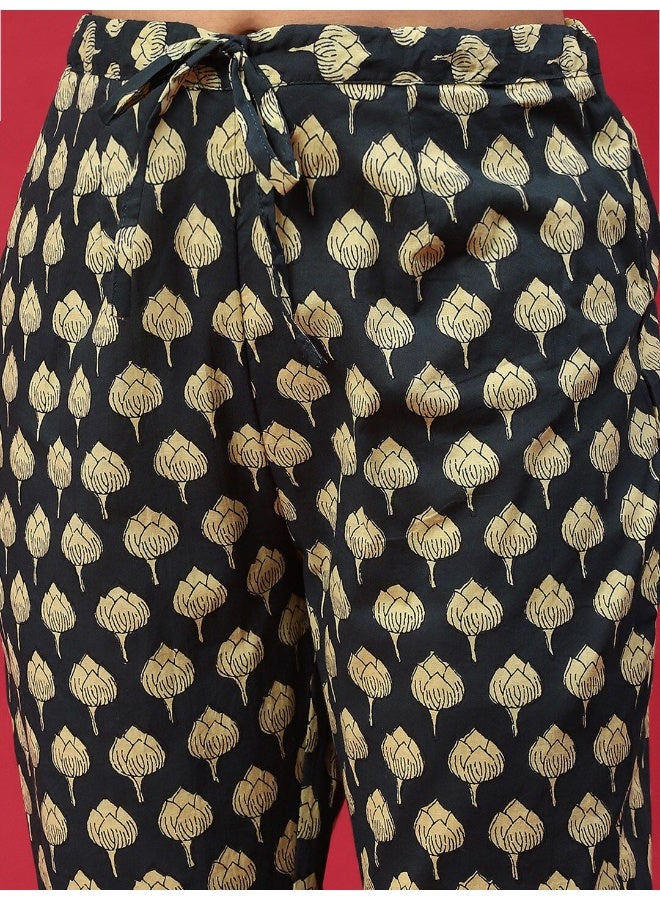 AKS Black & Beige Printed Straight Kurta With Pant Set - Image 3