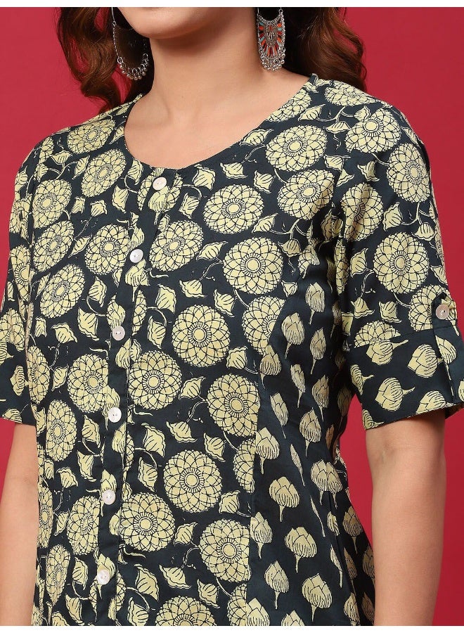 AKS Black & Beige Printed Straight Kurta With Pant Set - Image 2