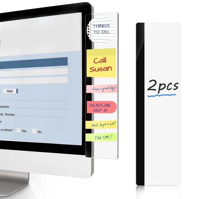 DOLLAR BOSS Monitor Memo Boards for Computers 2 Pcs Office Desk Accessories 11" x 3.1" Transparent Acrylic Monitor Side Panel Multifunction Message Board Screen Note Holder for Office Home Work Desk - Image 1