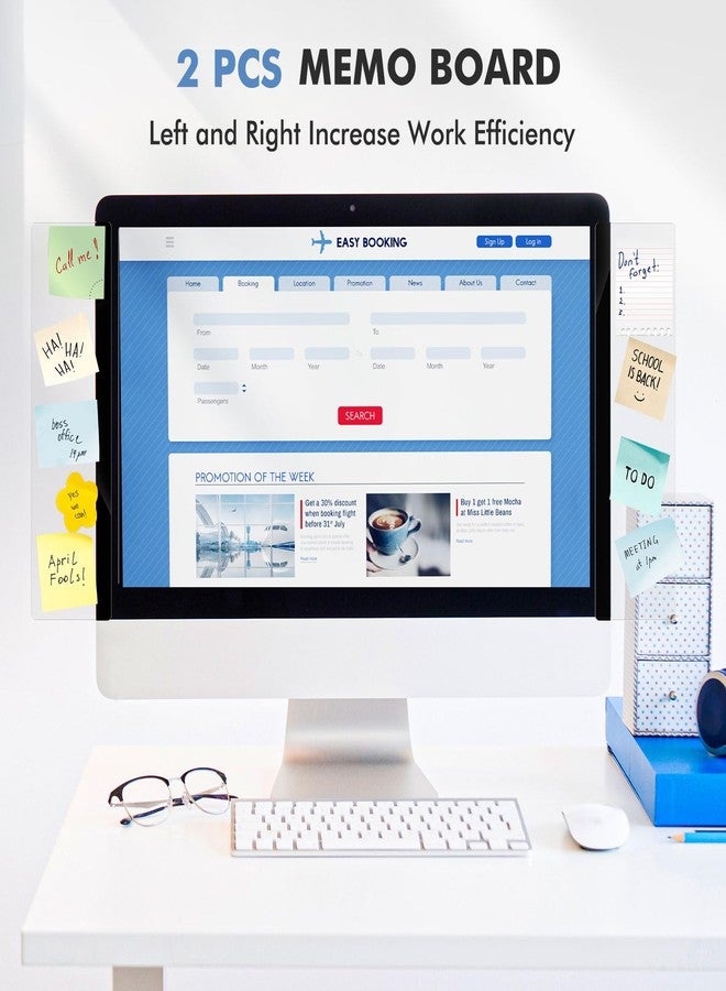 DOLLAR BOSS Monitor Memo Boards for Computers 2 Pcs Office Desk Accessories 11" x 3.1" Transparent Acrylic Monitor Side Panel Multifunction Message Board Screen Note Holder for Office Home Work Desk - Image 2
