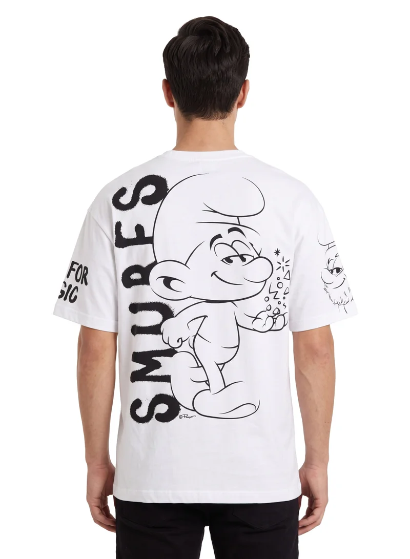 السنافر The Smurfs Character Print Men’s Oversized T-Shirt | All Over Graphic Casual Crew Neck Cotton Tee