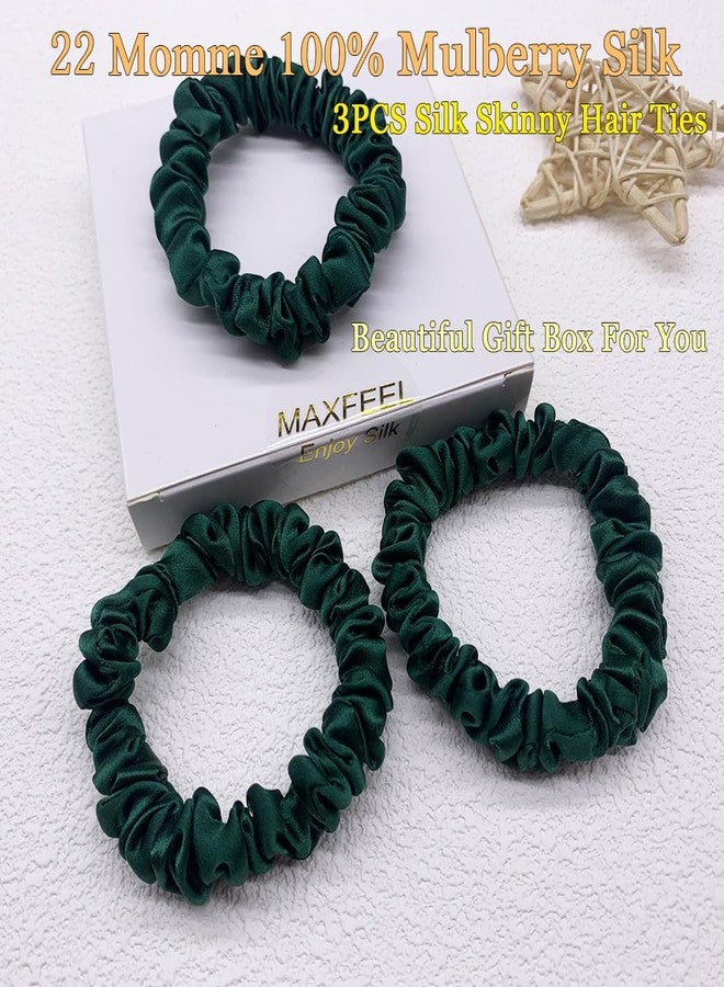 MAXFEEL 100% 22Momme Pure Mulberry Silk Hair Scrunchie Width 1.3cm with Elastic Band Women SIlk Hair Ties (1.3CM-Green-3PCS) - Image 2
