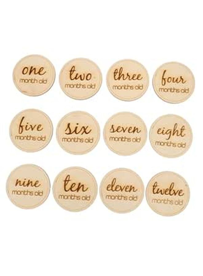 Wooden Monthly Baby Photo Cards For Newborn Milestone Tracking And Social Media Sharing 12 Pieces - Image 1