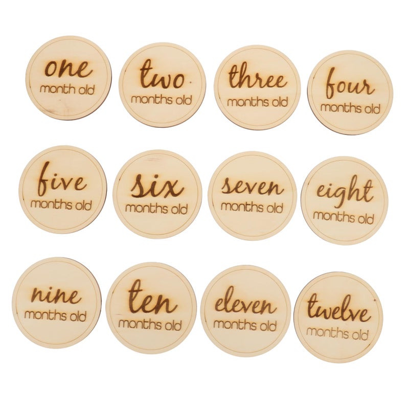 Wooden Monthly Baby Photo Cards For Newborn Milestone Tracking And Social Media Sharing 12 Pieces - Image 2