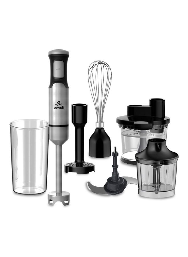 evvoli 6-In-1 Stainless Steel Stem Hand Blender With Food processor 2l, Whisk, Potato Masher, Beaker 600 ml and Chopper 1000 ml EVKA-HBL6B Black - Image 1