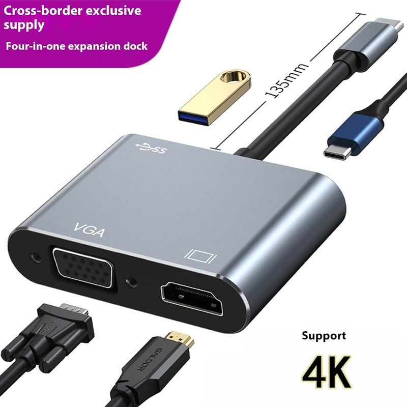 محولات USB C إلى VGA مع إخراج 4K وشحن سريع ومحور USB 3 ومصنوعة من سبائك الألمنيوم وملحقات الكمبيوتر المحمول للاستخدام المكتبي - Image 5