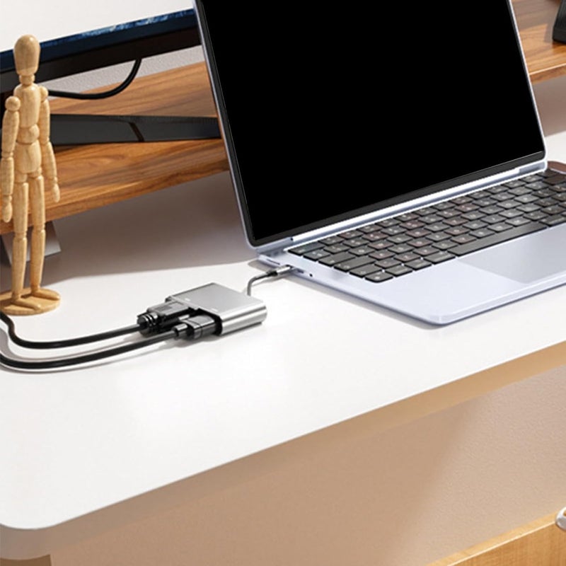 محولات USB C إلى VGA مع إخراج 4K وشحن سريع ومحور USB 3 ومصنوعة من سبائك الألمنيوم وملحقات الكمبيوتر المحمول للاستخدام المكتبي - Image 2