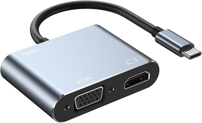 محولات USB C إلى VGA مع إخراج 4K وشحن سريع ومحور USB 3 ومصنوعة من سبائك الألمنيوم وملحقات الكمبيوتر المحمول للاستخدام المكتبي - Image 1
