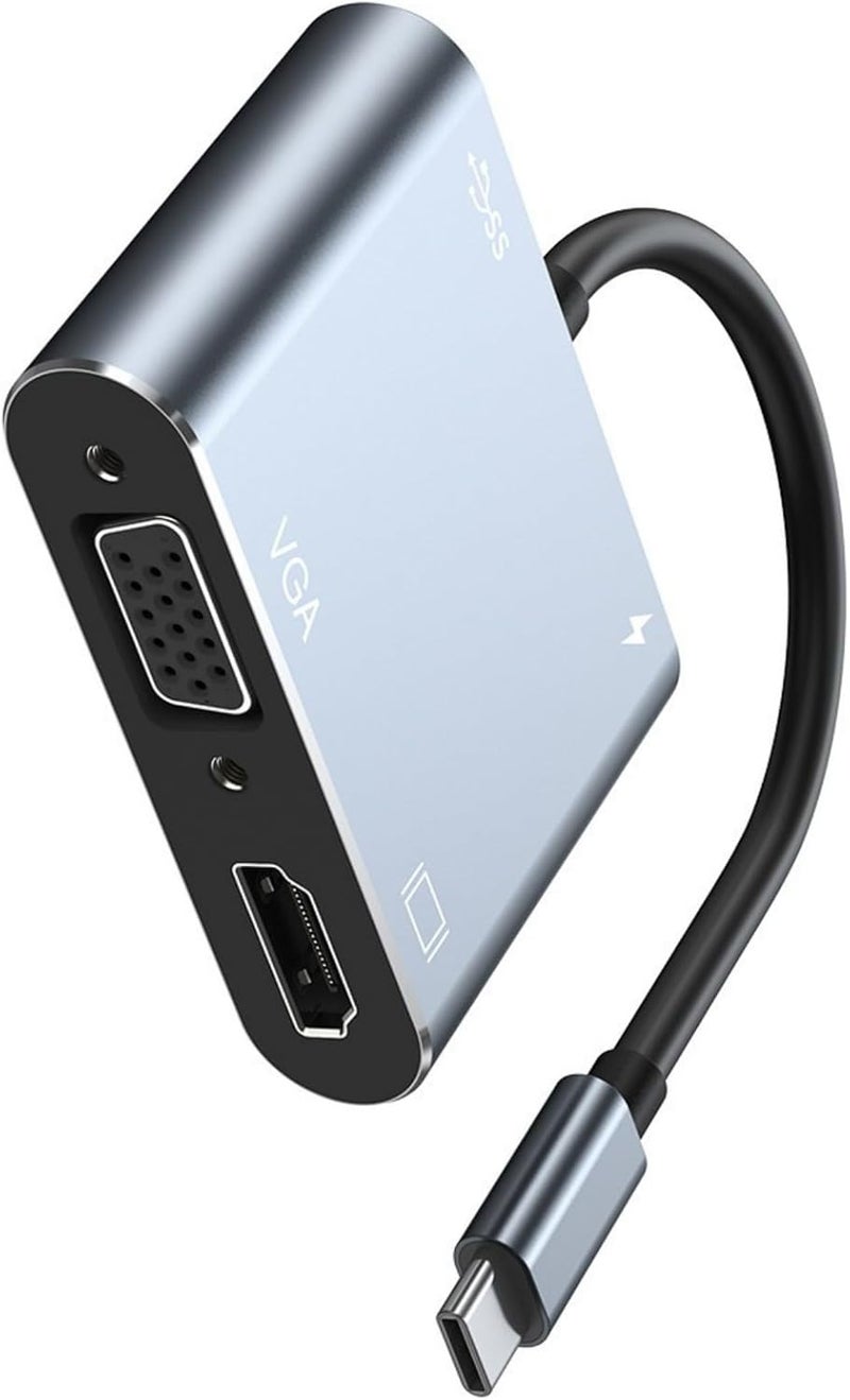 محولات USB C إلى VGA مع إخراج 4K وشحن سريع ومحور USB 3 ومصنوعة من سبائك الألمنيوم وملحقات الكمبيوتر المحمول للاستخدام المكتبي - Image 3