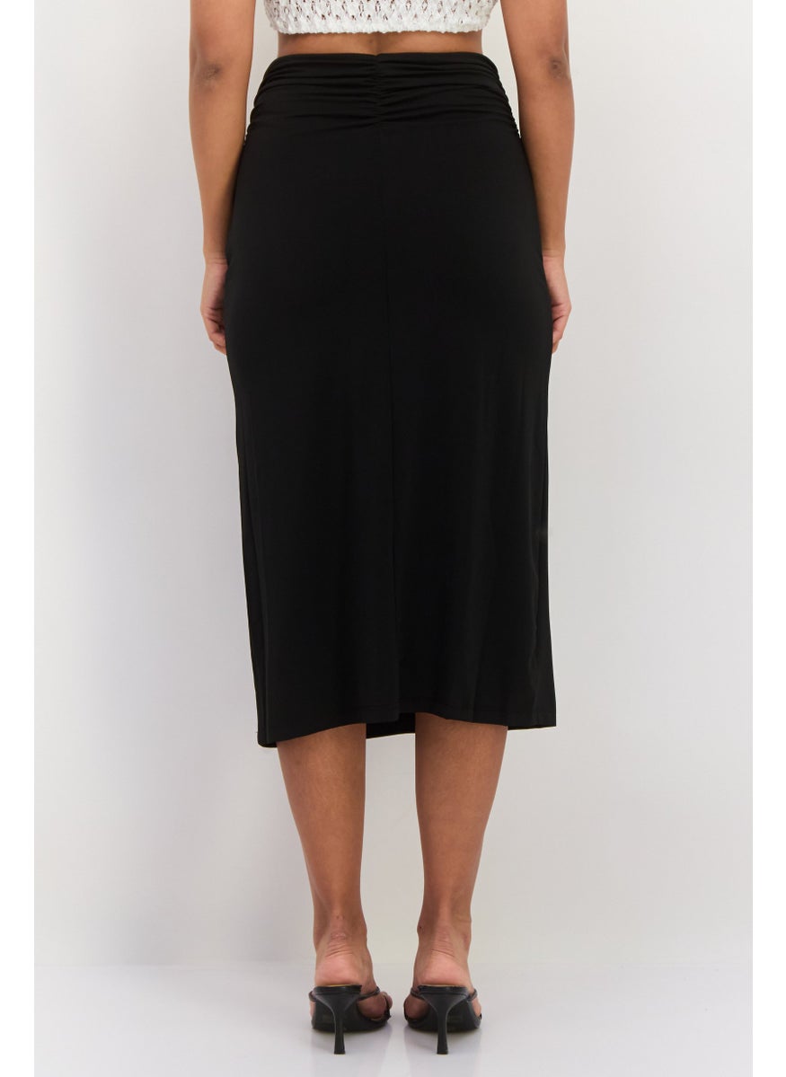 Black Tape - Women Solid Midi Skirt, Black - Image 1