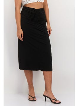 Women Solid Midi Skirt, Black