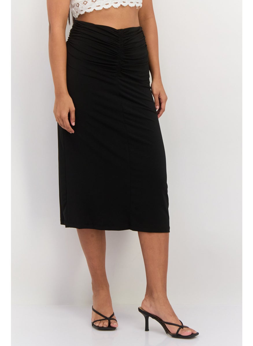 Black Tape - Women Solid Midi Skirt, Black - Image 1