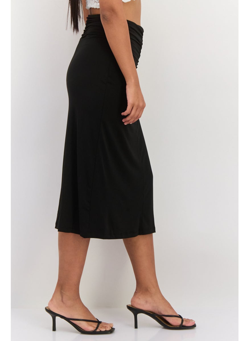 Black Tape - Women Solid Midi Skirt, Black - Image 1