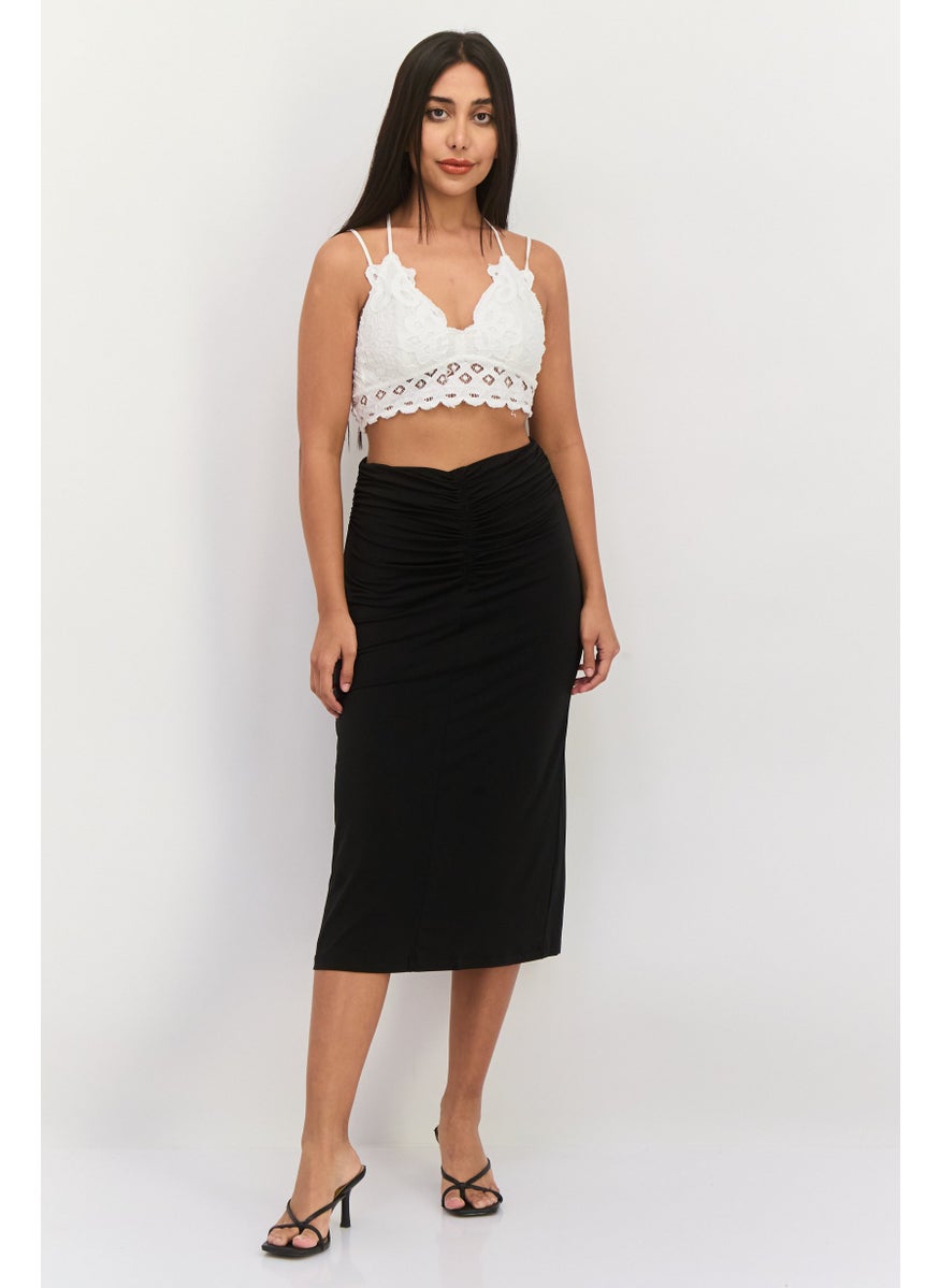 Black Tape - Women Solid Midi Skirt, Black - Image 1