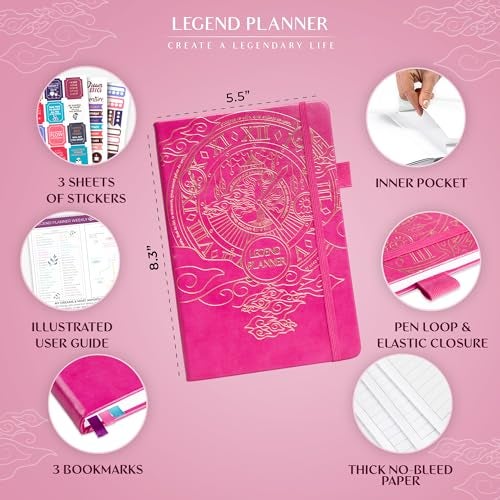 Legend Planner – Weekly & Monthly Life Planner to Hit Your Goals & Live Happier. Organizer Notebook & Productivity Journal. A5 (Hot Pink) - Image 2