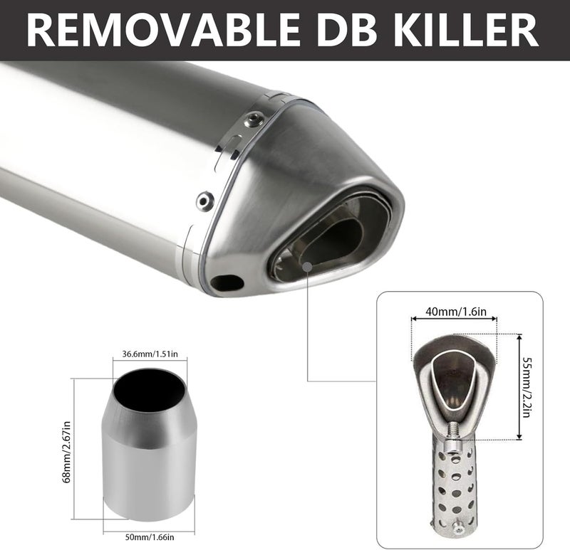 PACEWALKER Motorcycle Slip On Muffler, 1.5-2" Universal Motorcycle Exhaust with Removable DB Killer for Street/Sport Motorcycles and Scooters, Dirt Bike ATV Street Bike 38-51mm Inlet(Titanium) - Image 3