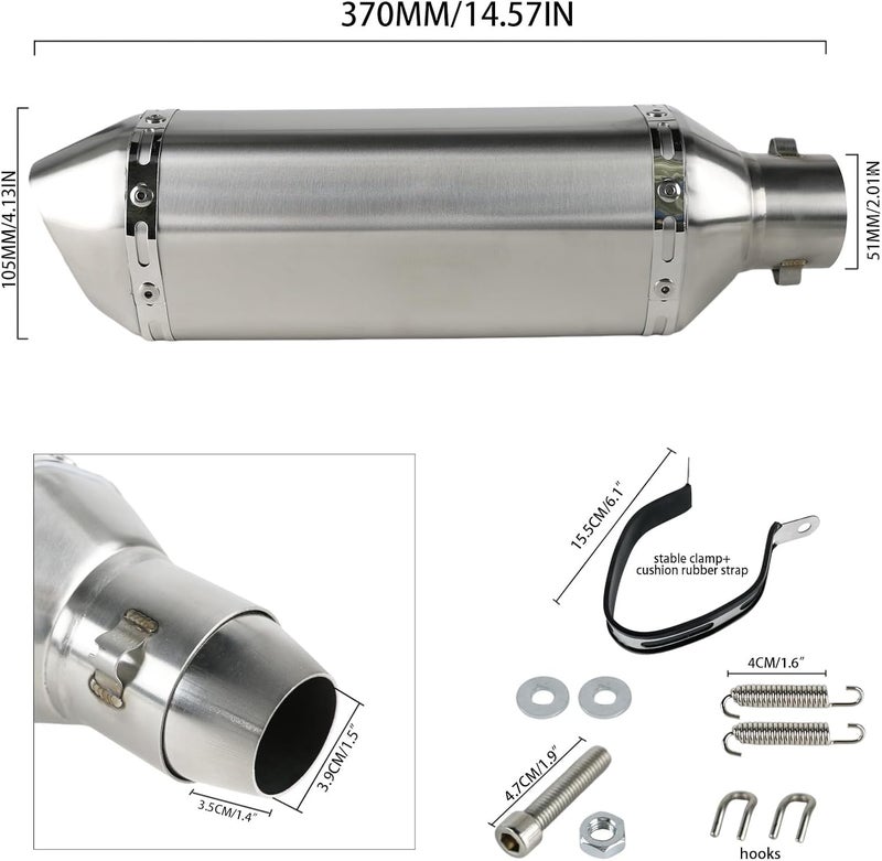 PACEWALKER Motorcycle Slip On Muffler, 1.5-2" Universal Motorcycle Exhaust with Removable DB Killer for Street/Sport Motorcycles and Scooters, Dirt Bike ATV Street Bike 38-51mm Inlet(Titanium) - Image 2