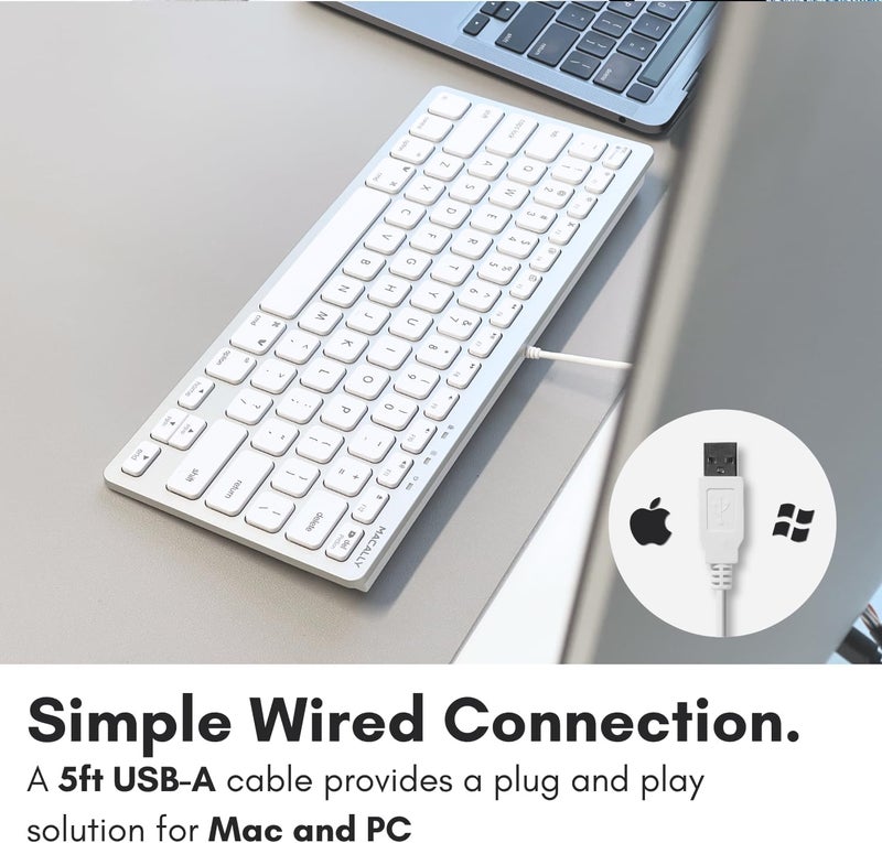 Macally Small Wired Keyboard for Mac and Windows - 78 Scissor Switch Keys Compatible Apple Keyboard for MacBook Pro/Air, iMac, Mac mini/Pro - Plug and Play USB That Saves Space and Looks Great - Image 5