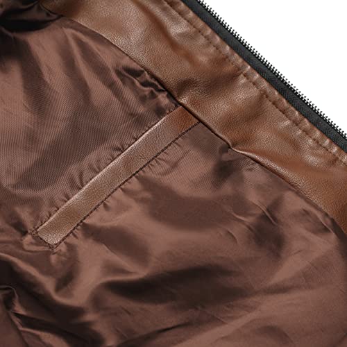 WULFUL Mens Stand Collar Leather Jacket Motorcycle Lightweight Faux Leather Outwear - Image 3
