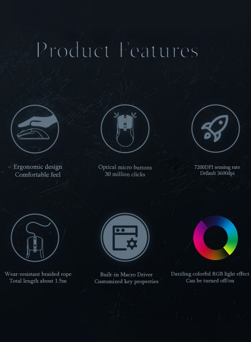 Essential Gaming Mouse: RGB Spectrum Backlit Ergonomic Mouse - 7 Programmable ons - Mechanical Switches - Backlight Modes up to 7200 DPI for Windows PC Gamers - Image 2