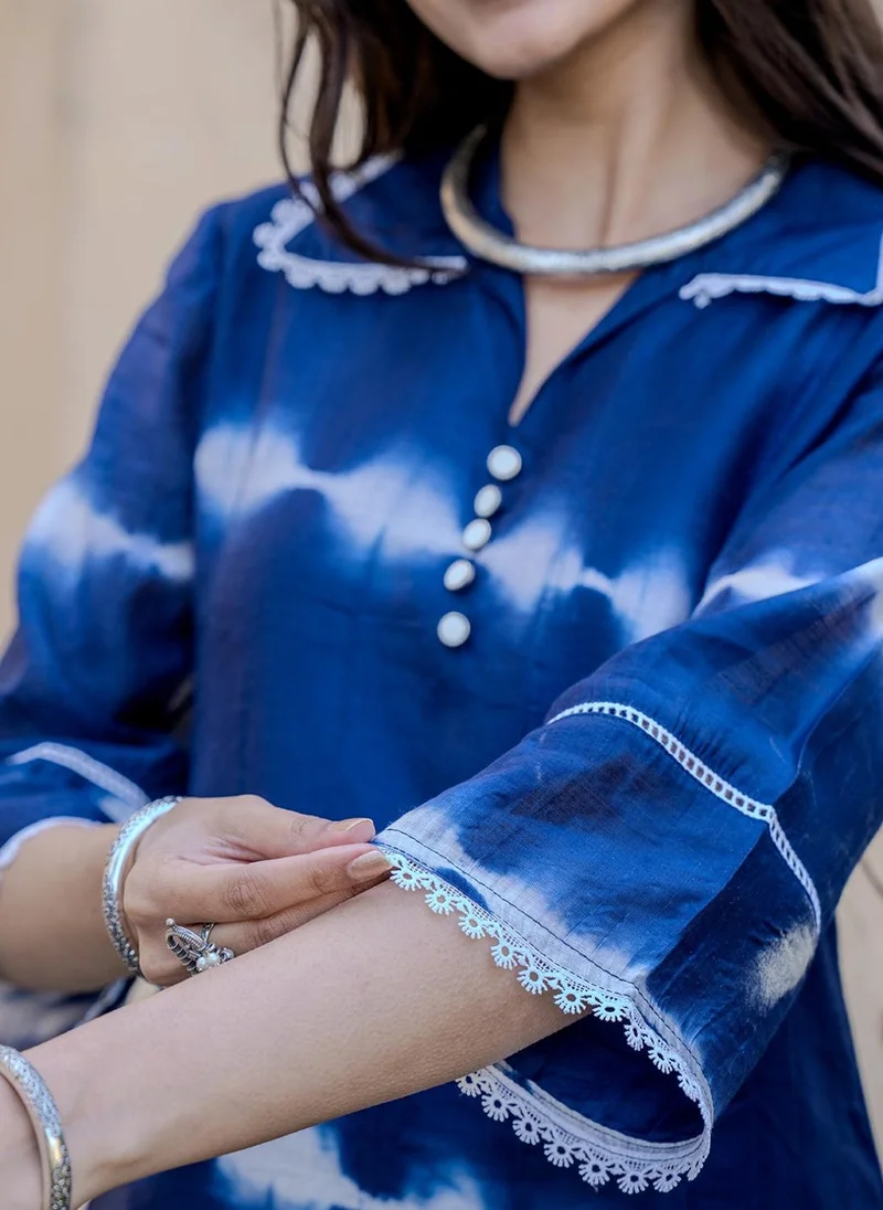 ZERESOUQ Blue Chanderi Silk Tie Dye 2-Piece Kurta Set