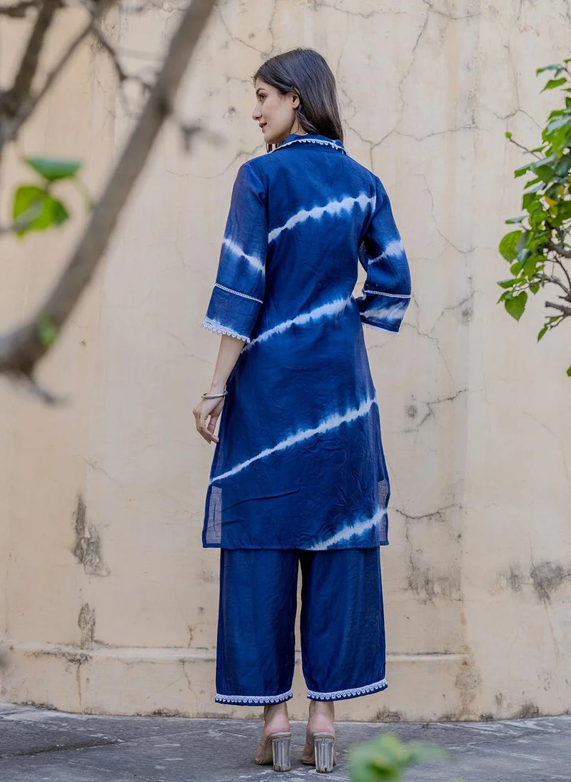 ZERESOUQ Blue Chanderi Silk Tie Dye 2-Piece Kurta Set