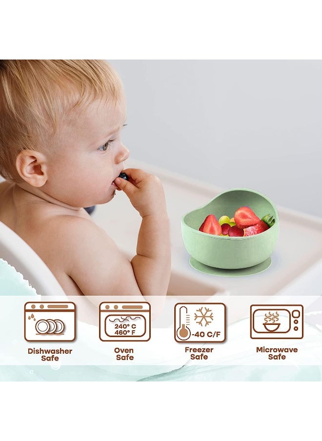 IBAMA - IBAMA Silicone Baby Feeding Three-piece Tableware Set (Bowls with Suction Bibs Spoons) Baby Self-taught Eating Utensils, Food Grade Silicone Suitable For Infants Over 6 Months Old-Green - Image 1