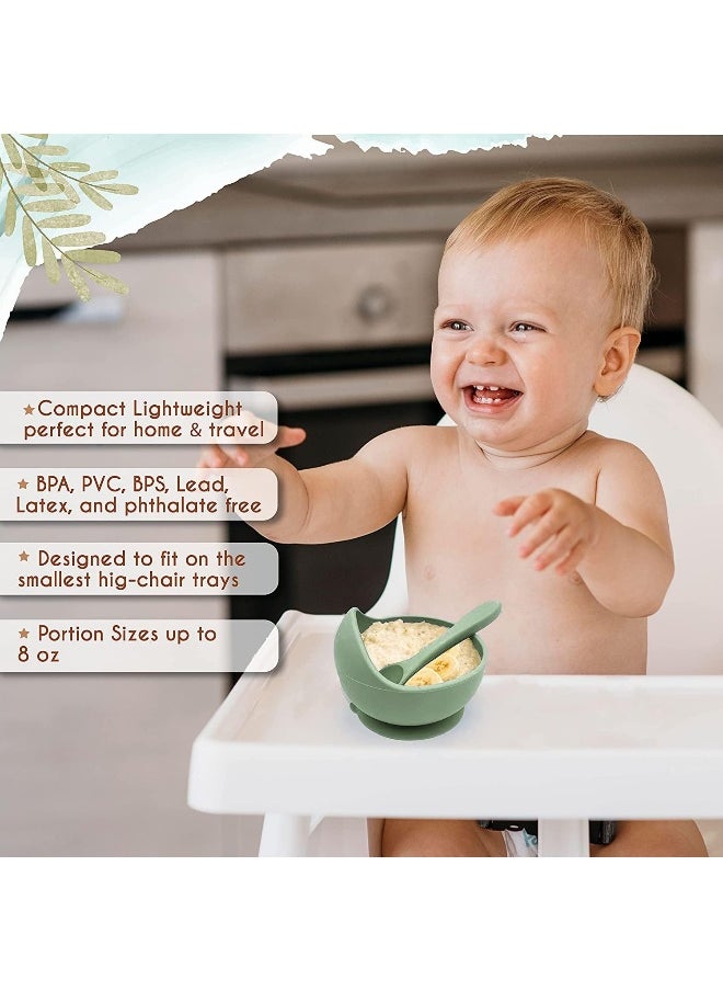 IBAMA - IBAMA Silicone Baby Feeding Three-piece Tableware Set (Bowls with Suction Bibs Spoons) Baby Self-taught Eating Utensils, Food Grade Silicone Suitable For Infants Over 6 Months Old-Green - Image 1