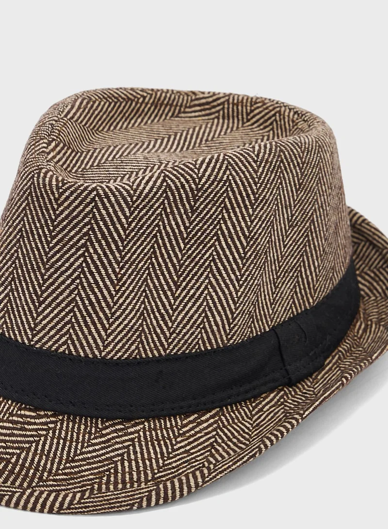 Robert Wood Herringbone Wide Strap Detail Fedora Hat