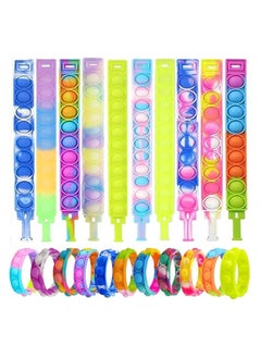 NQOOH Pop Fidget Bracelet Toys Colourful Silicone Stress Relief Party Gifts for Kids and Classroom Rewards 10 Pieces Multicoloured  - Image 1