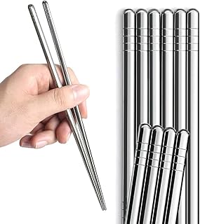 IQCWOOD Metal Chopsticks,  5 Pairs 9.5 Inch Stainless Steel Chopsticks, 304 Metal Chopsticks Reusable Dishwasher - Image 1