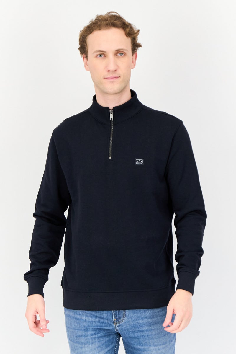 833 POLICE Men High Neck Brand Logo Long  Sleeve Sweatshirt, Navy  - Image 1