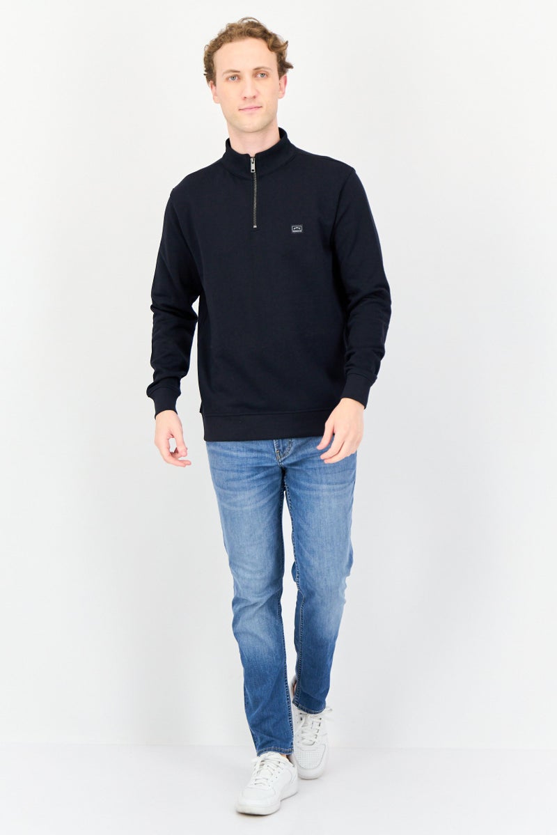 833 POLICE Men High Neck Brand Logo Long  Sleeve Sweatshirt, Navy - Image 4