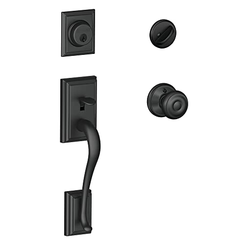مجموعة مقابض دخول أمامية Schlage F60 ADD 622 GEO Addison مع قفل جيوجياني مزود بمفتاح من جانب واحد باللون الأسود غير اللامع