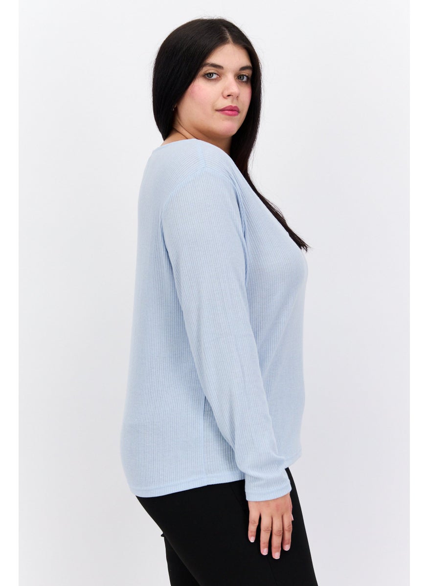 Women Curve V Neck Long Sleeves Textured Blouse, Light Blue - pzsku/Z5C90F44DDC71141986A4Z/45/_/1737642487/644b7943-c7f7-46df-b764-e878e73bff4c