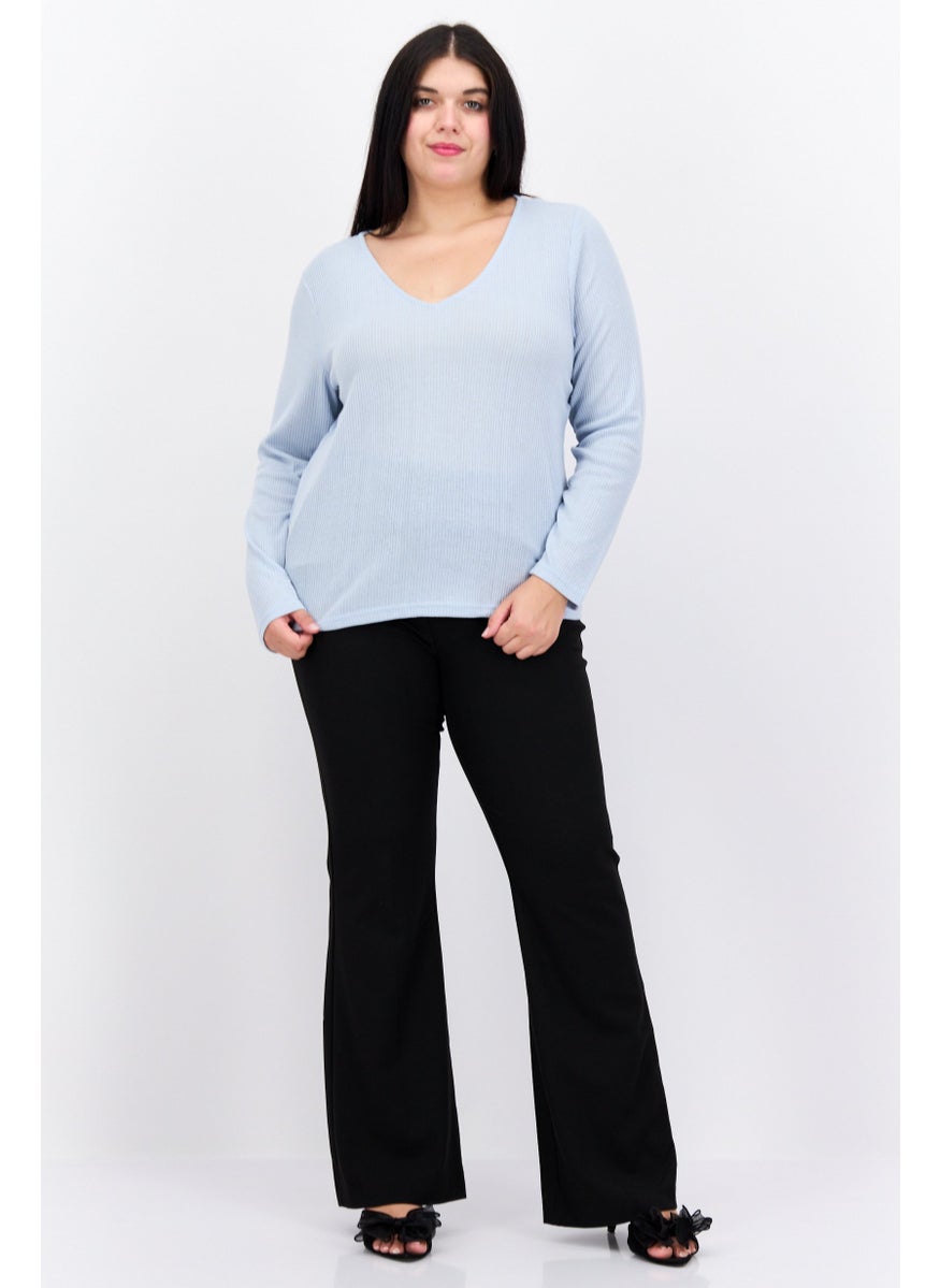 Women Curve V Neck Long Sleeves Textured Blouse, Light Blue - pzsku/Z5C90F44DDC71141986A4Z/45/_/1737642489/c410f512-16e7-4568-87f2-1ee1eabc7d4c