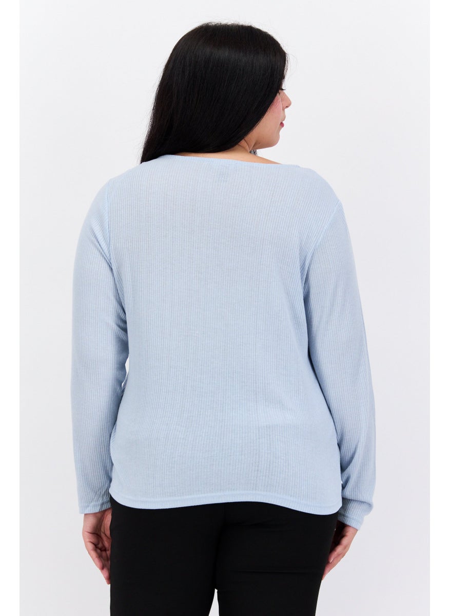 Women Curve V Neck Long Sleeves Textured Blouse, Light Blue - pzsku/Z5C90F44DDC71141986A4Z/45/_/1737642493/8fbe2d06-0a24-42f6-a0ea-a906f08b57fa