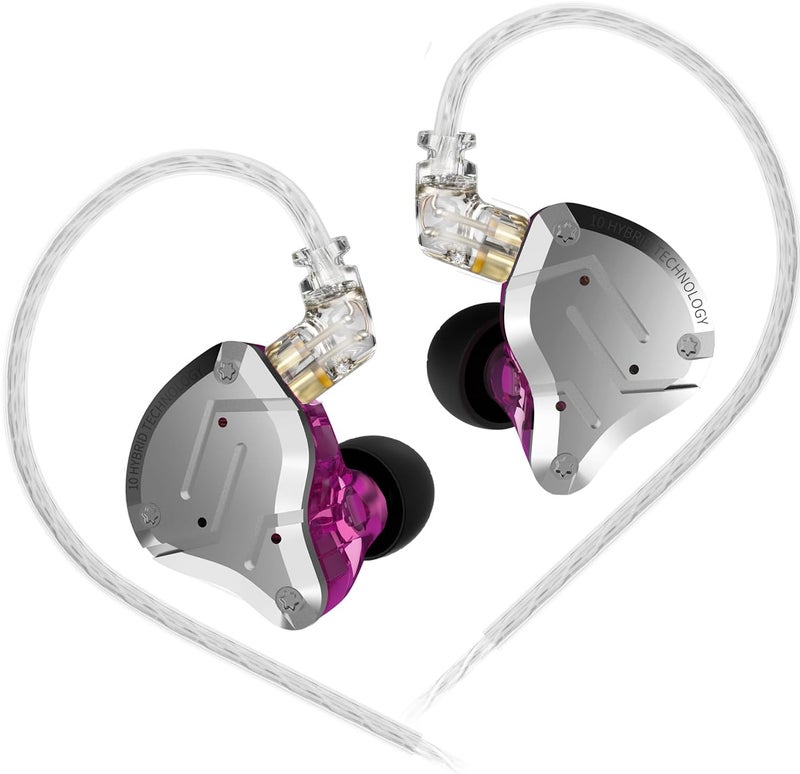 Kinboofi سماعات ألعاب ، KZ ZS10 Pro للألعاب IEM، سماعة أذن مراقبة داخل الأذن KZ IEM عالية الدقة مع 5 مشغلات 4BA 1DD مع كابل قابل للفصل 0.75 مم ثنائي السن للمغني (أرجواني بدون ميكروفون) - Image 1
