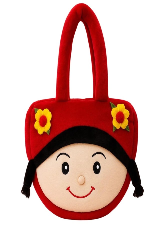 GT Gungun Toys Cute Pink Plush Tote Bag for Girls - Soft Cartoon Face Shoulder Handbag with Floral Design, Lightweight Women Purse for Daily Use, Gifts & Travel - Red - Image 1