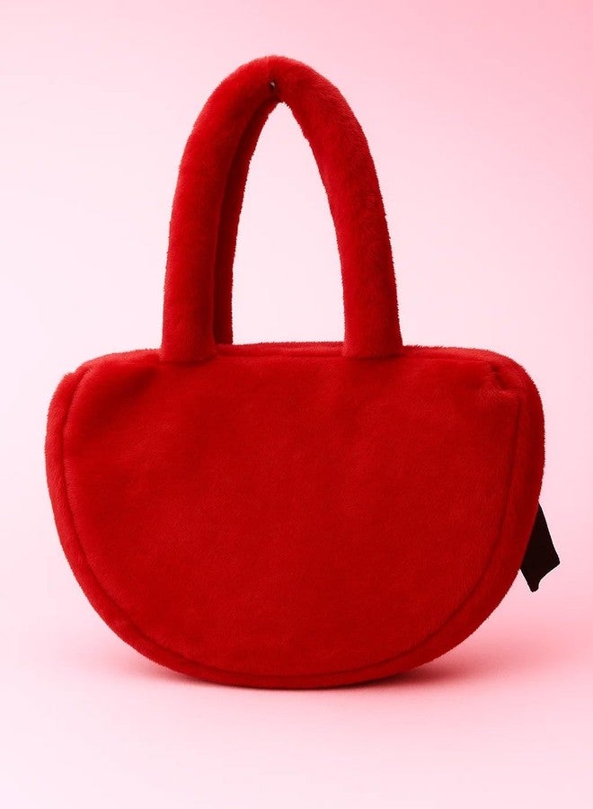 GT Gungun Toys Cute Pink Plush Tote Bag for Girls - Soft Cartoon Face Shoulder Handbag with Floral Design, Lightweight Women Purse for Daily Use, Gifts & Travel - Red - Image 2