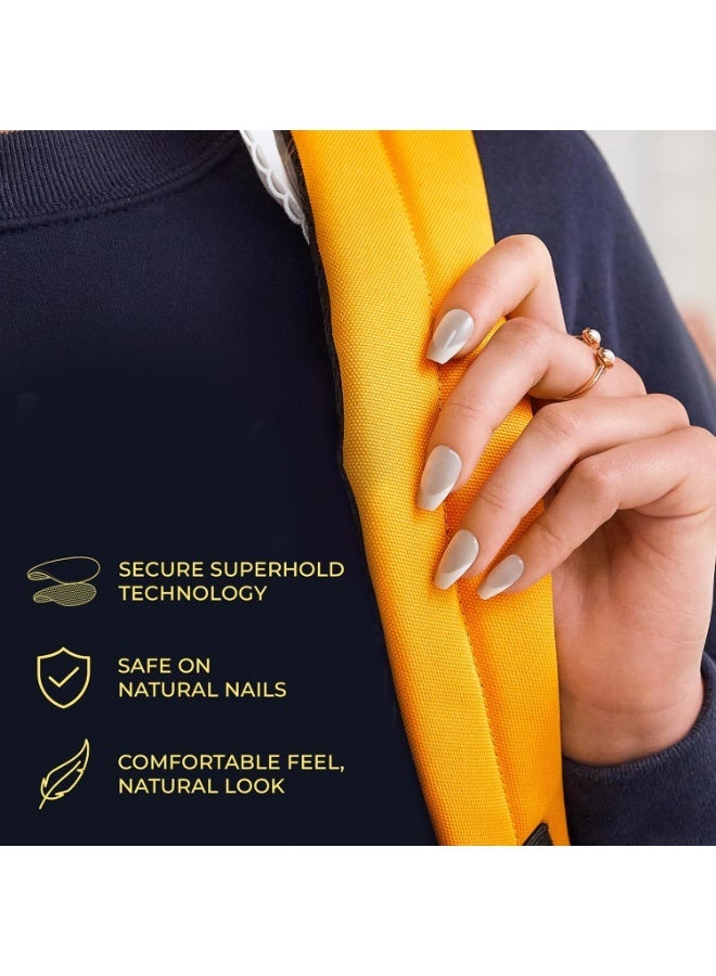 إمبريس Kiss IMM46C أظافر imPRESS The No Glue Mani اللاصقة – تصميم أزرق وأبيض مع لمسات جليتر (30 ظفرًا) - Image 5
