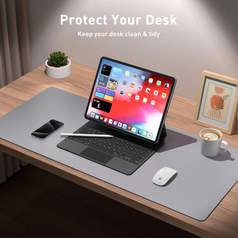 Aothia Leather Desk Pad Protector,Mouse Pad,Office Desk Mat, Non-Slip PU Leather Desk Blotter,Laptop Desk Pad,Waterproof Desk Writing Pad for Office and Home (17"x48", Light Grey) - Image 3