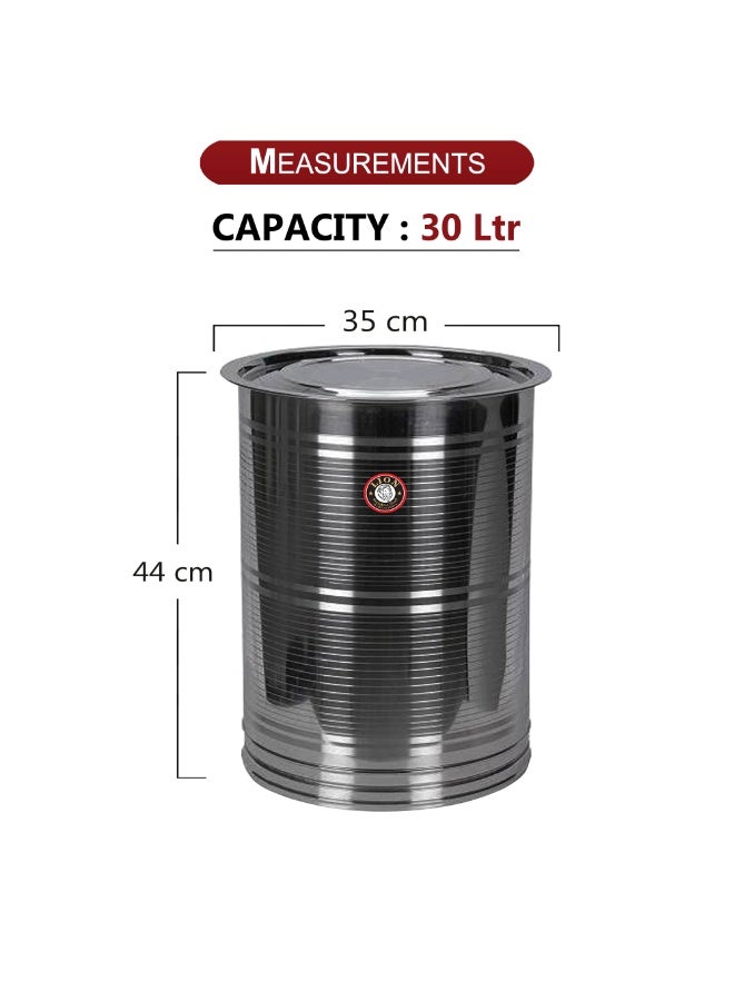 LION Stainless Steel Storage Drum | Food Grade Airtight Container for Grains, Sugar, Flour, Tea, Coffee, and More | BPA Free, Rust & Corrosion Resistant, 30 Liter, 35x44 cm - Image 1