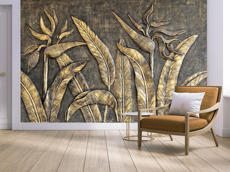 Cliouar-Golden Bird of Paradise Sculpture 3D Three-Dimensional Wallpaper Mural 103" x 69"(Not Self-Adhesive) - Image 2