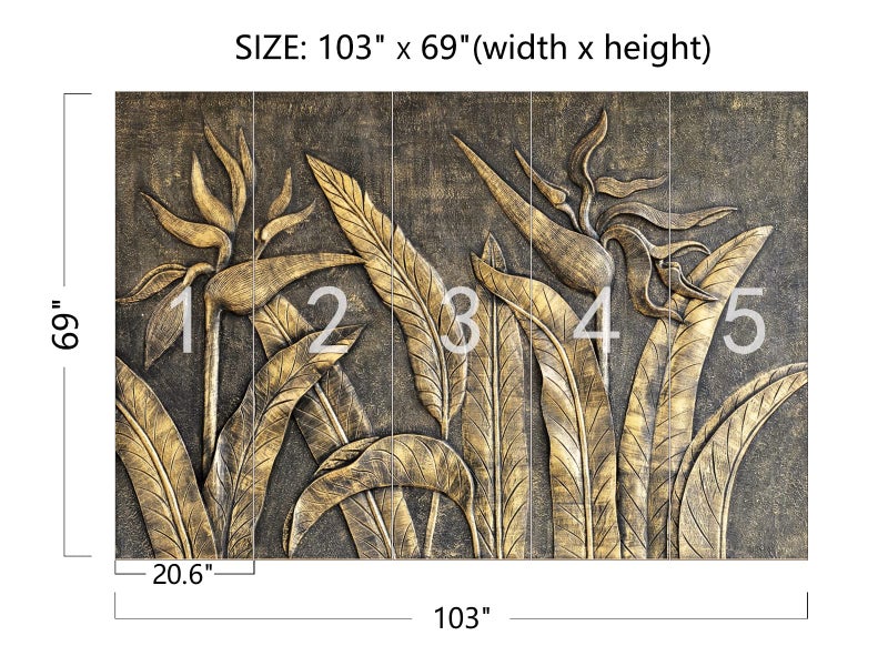 Cliouar-Golden Bird of Paradise Sculpture 3D Three-Dimensional Wallpaper Mural 103" x 69"(Not Self-Adhesive) - Image 3