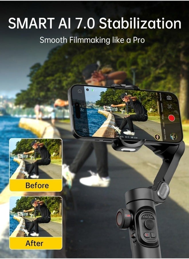 AOCHUAN - Phone Gimbal Stabiliser 3-Axis Smartphone Foldable Gimbal for iPhone Gimble with Focus Wheel TikTok YouTube Vlog Stabiliser for iPhone u0026 Android - Image 1