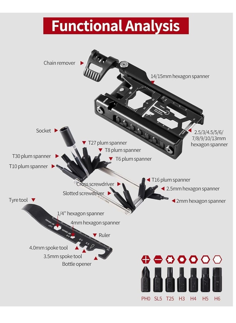 Fanski Bike Multi Tool, 38-in-1 Bicycle Repair Tool Kit with Chain Levers, Hex Wrenches, Spoke Wrench, Splitter Tool, Crank Puller, Portable Repair Accessories Set for Road & Mountain Cycling - Image 2