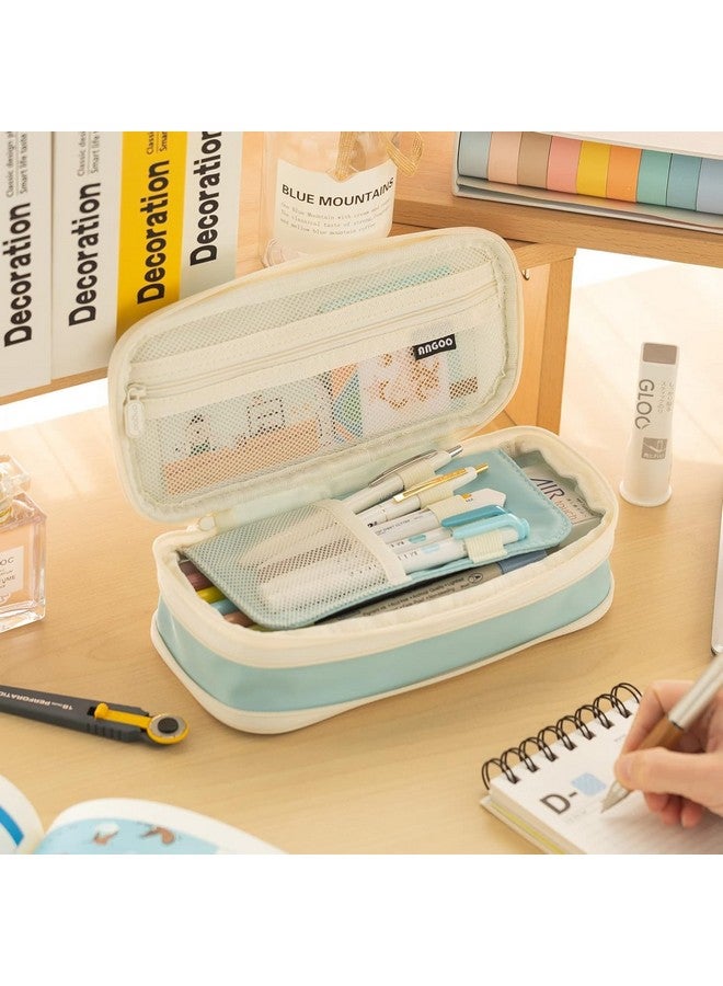 EASTHILL EASTHILL Canvas Big Capacity Pencil Pen Case Office College School Large Storage High Capacity Bag Pouch Holder Box Organizer (Pencil Pen Case) - Blue  - Image 2
