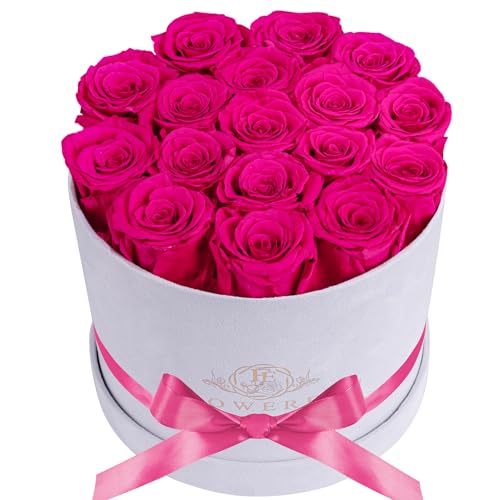 Prifroti 17 Flowers in a Luxury Suede Box, Birthday Gifts for Women, Preserved Flowers, Mothers Day Roses Gift for Mom, Hot Pink - Image 1